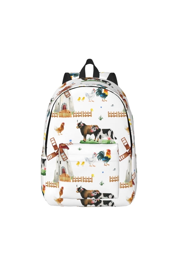 Cute Farm Print Canvas Backpack Travel Rucksack Unisex Knapsack 15.7/17.7Inch Laptop Backpack for Work,College -Medium