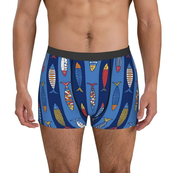 Vsdgher Cute Fish Pattern Men's Boxer Brief Underwear,Soft Funny Underwear for Men-Large