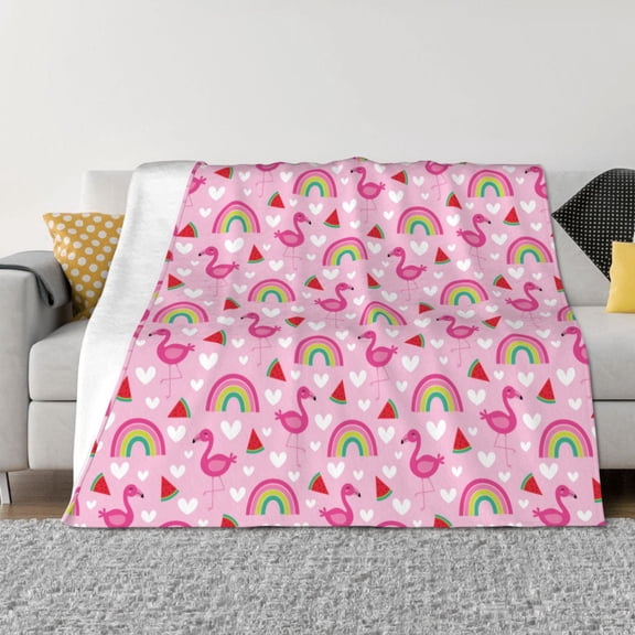 Vsdgher Cute Flamingo Pattern Fleece Throw Blanket, Horizontal Fleece Bedding Home Decor for Couch & Bed All Season Use -80"x60"