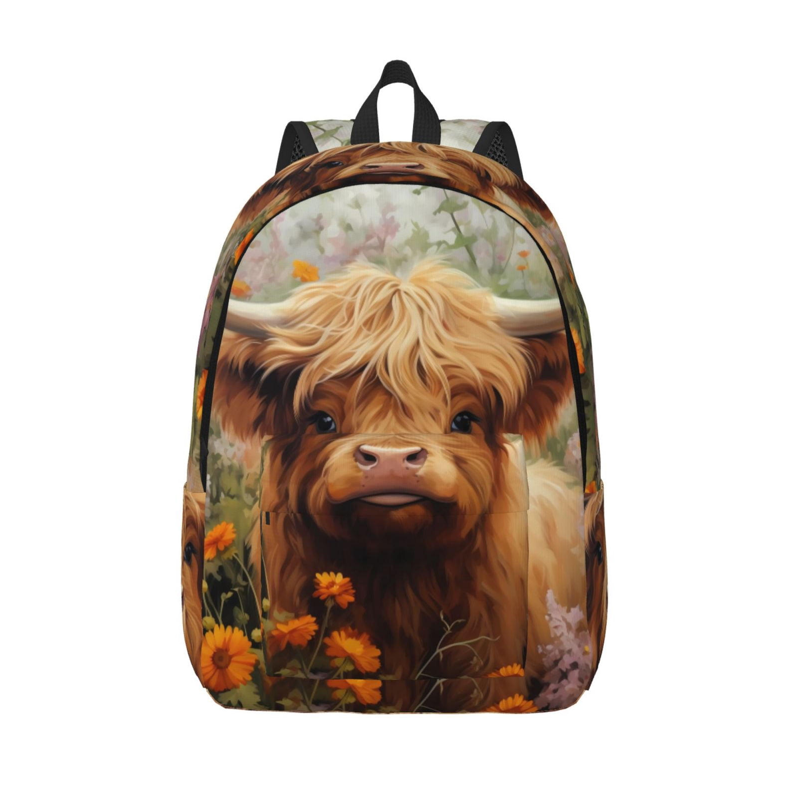 Vsdgher Cute Floral Cow Print Canvas Backpack Travel Rucksack Unisex Knapsack 15.7/17.7Inch Laptop Backpack for Work,College -Small