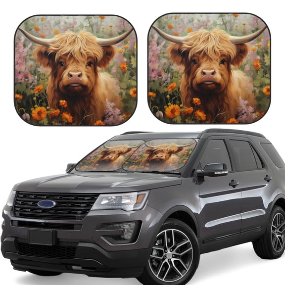 Vsdgher Cute Floral Cow Print Car Windshield Sun Shade, Reflective Sunshade Window Sunshade Sun Visor Protector Fit for Cars,Trucks,SUVs-Large