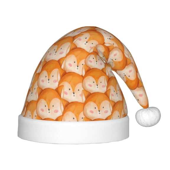 Vsdgher Cute Fox Faces Pattern Christmas Hat, Santa Hat for Kids Xmas Holiday Hat Red Classic Christmas New Year Festive Party Supplies