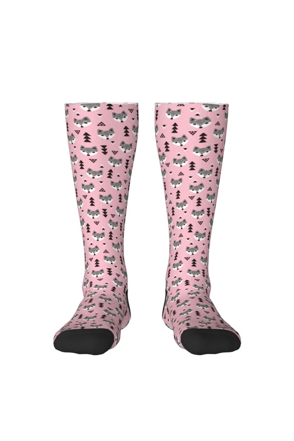 Cute Fox Pink Tree Knee Socks, High Socks Long Stretchy Sock Women Knee High Stocking, Long Socks for Women