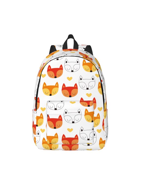 Cute Fox with Heart Print Canvas Backpack Travel Rucksack Unisex Knapsack 15.7/17.7Inch Laptop Backpack for Work,College -Small