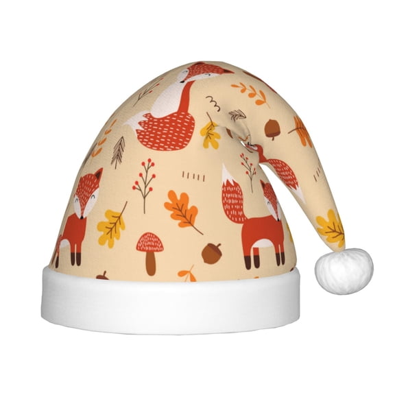 Vsdgher Cute Foxes Christmas Hat, Santa Hat for Kids Xmas Holiday Hat Red Classic Christmas New Year Festive Party Supplies