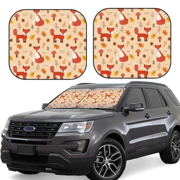 Vsdgher Cute Foxes Print Car Windshield Sun Shade, Reflective Sunshade Window Sunshade Sun Visor Protector Fit for Cars,Trucks,SUVs-Small