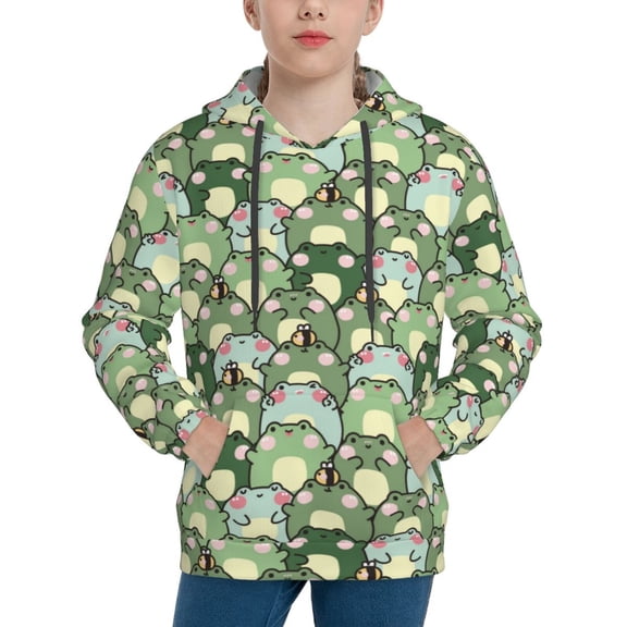 Vsdgher Cute Frog Hoodie Youth Classic Hooded Pullover Sweatshirts Essentials Hoodie for Children (s-xl)-Small