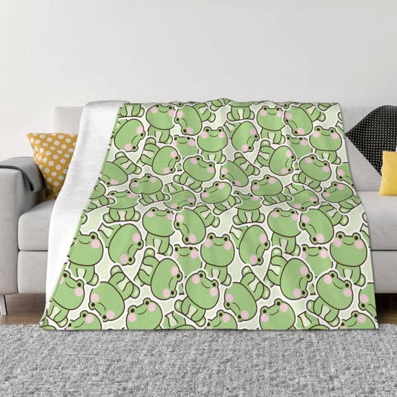 Vsdgher Cute Frog Pattern Fleece Throw Blanket, Horizontal Fleece Bedding Home Decor for Couch & Bed All Season Use -50"x40"