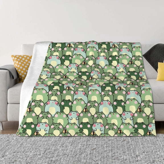 Vsdgher Cute Frog Pattern Fleece Throw Blanket, Horizontal Fleece Bedding Home Decor for Couch & Bed All Season Use -50"x40"