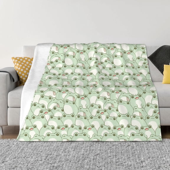 Vsdgher Cute Frog Pattern Fleece Throw Blanket, Horizontal Fleece Bedding Home Decor for Couch & Bed All Season Use -60"x50"