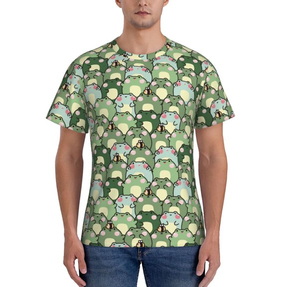 Vsdgher Cute Frog Print Men's Dry Fit Mesh Athletic Shirts Moisture Wicking Tennis T-Shirt Tops