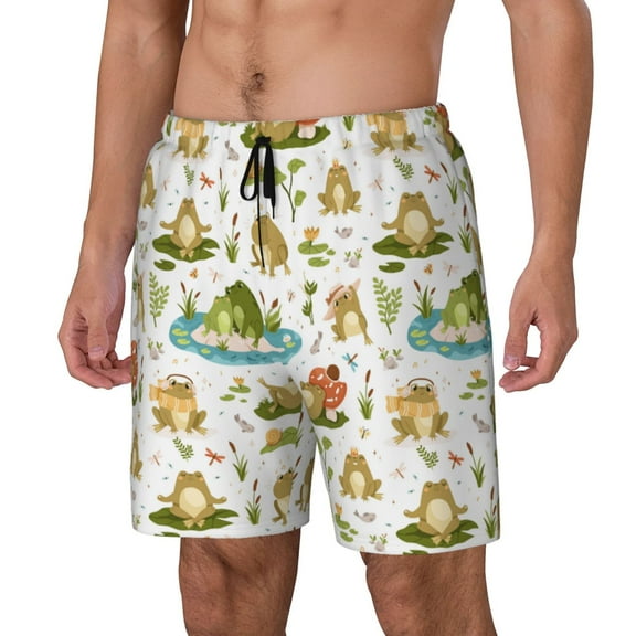 Vsdgher Cute Frog for Mens Swim Trunks with Compression Liner Swim Shorts Swim Suits Board Shorts-Small