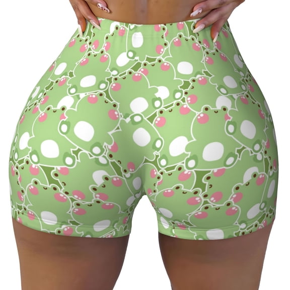 Vsdgher Cute Frog2 print Workout Shorts for Women Seamless Soft Smooth Gym Yoga Scrunch Active Exercise Fitness Shorts