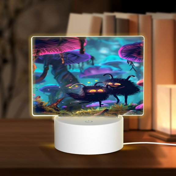 Vsdgher Cute Fuzzy Fantasy Creatures Rectangular Acrylic Night Light Acrylic Sleep Night Light Friend Gifts for Birthday Gifts for Women Teens Boys Girls