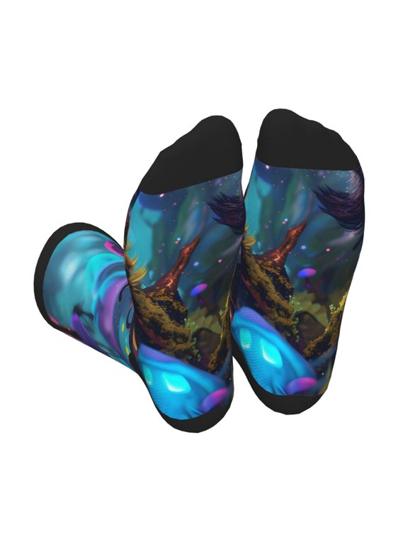 Cute Fuzzy Fantasy Creatures Unisex Crew Socks Lightweight Breathable Ventilation Ankle Socks, Mid-calf socks for Daily