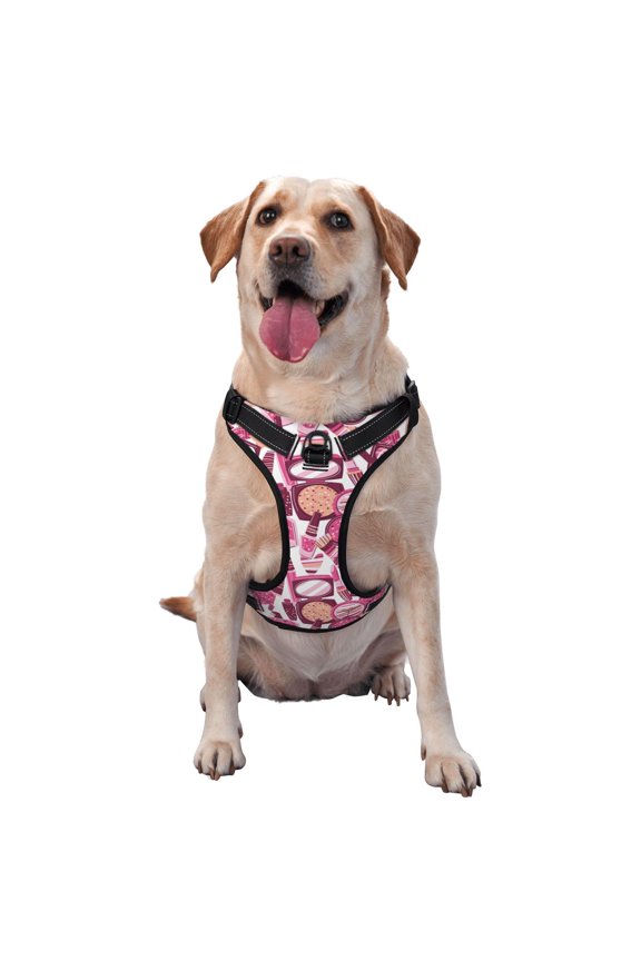Cute Girl Pattern Dog Harness,No Pull Pet Harness with Soft Padded Handle,Adjustable Reflective Vest with 2 Buckles,4 Slide Buckles,S-XL Small