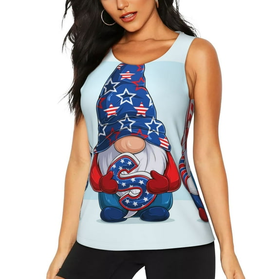 Vsdgher Cute Gnomes in USA1 Print Tank Top Sports Vest Bra for Women Sports ,Performance Stretchy Quick Dry Sports Workout Running Top Vest with Removable Pads