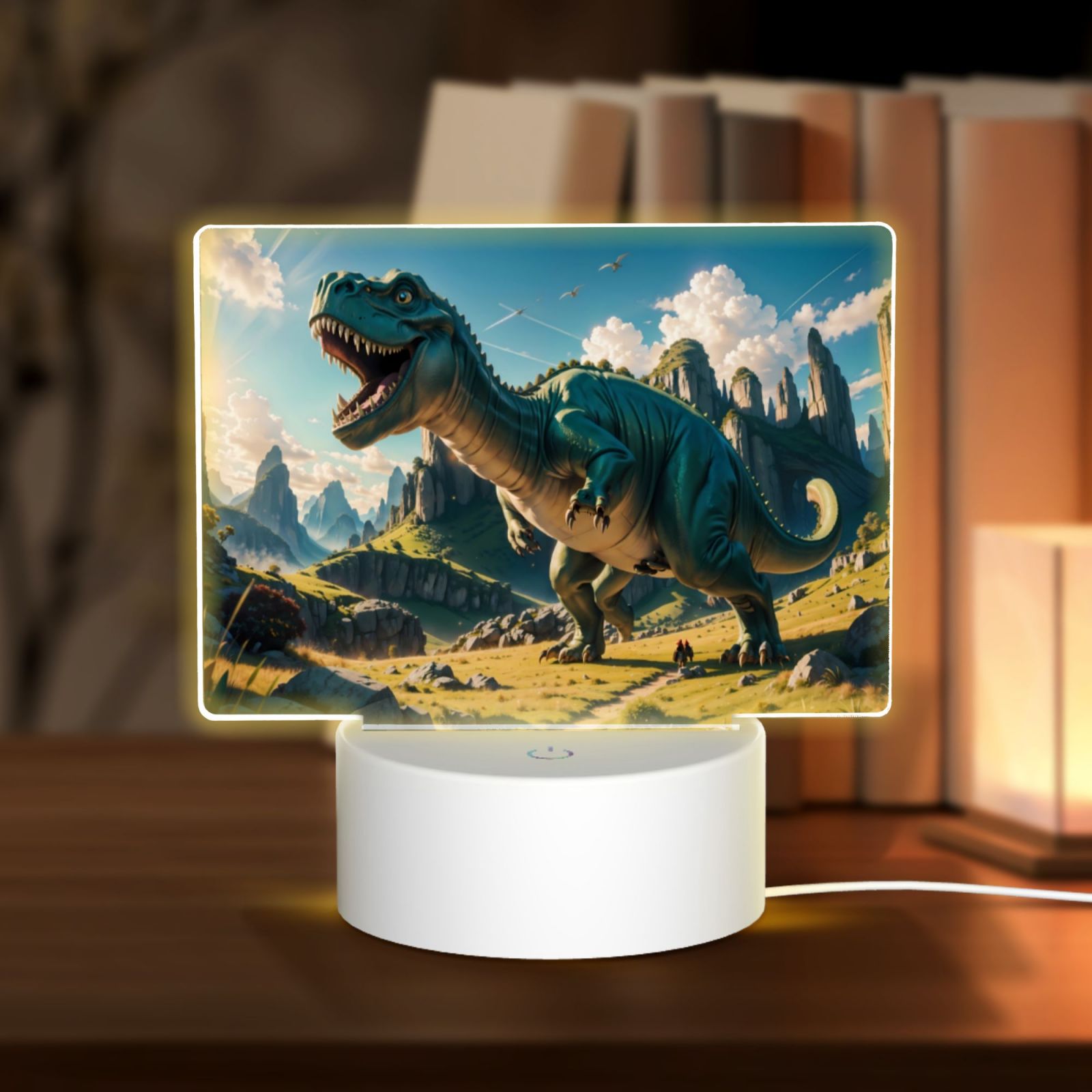 Vsdgher Cute Green Dinosaur Blue Sky Rectangular Acrylic Night Light Acrylic Sleep Night Light Friend Gifts for Birthday Gifts for Women Teens Boys Girls