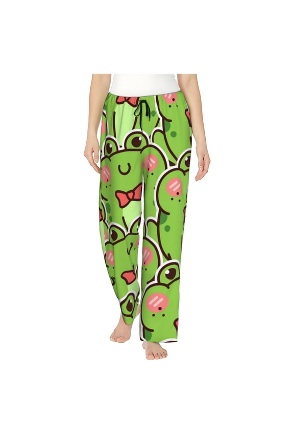 Cute Green Frog Women’s Womens Pajama Pants, Lounge Wide Leg PantsLounge Pants,Sleep Bottoms, Lounge for Women-X-Large