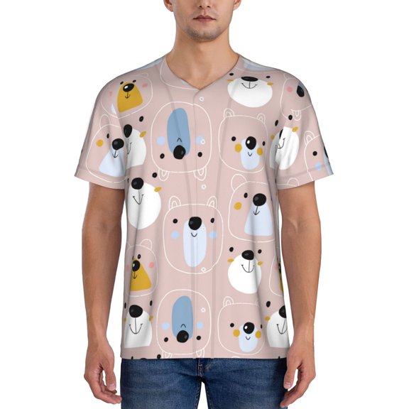 Vsdgher Cute Hand Drawn Bear Mens T-Shirts Baseball Vintage Fashionable Lightweight Casual Crew Neck Slim Fit with Long Sleeves-XX-Large
