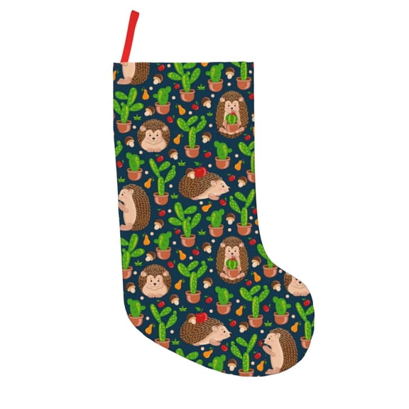 Vsdgher Cute Hedgehogs Cactus Blue Christmas Stockings 18 inch Large Kids Stocking Bags Hanging Socks for Christmas Decor Decorations