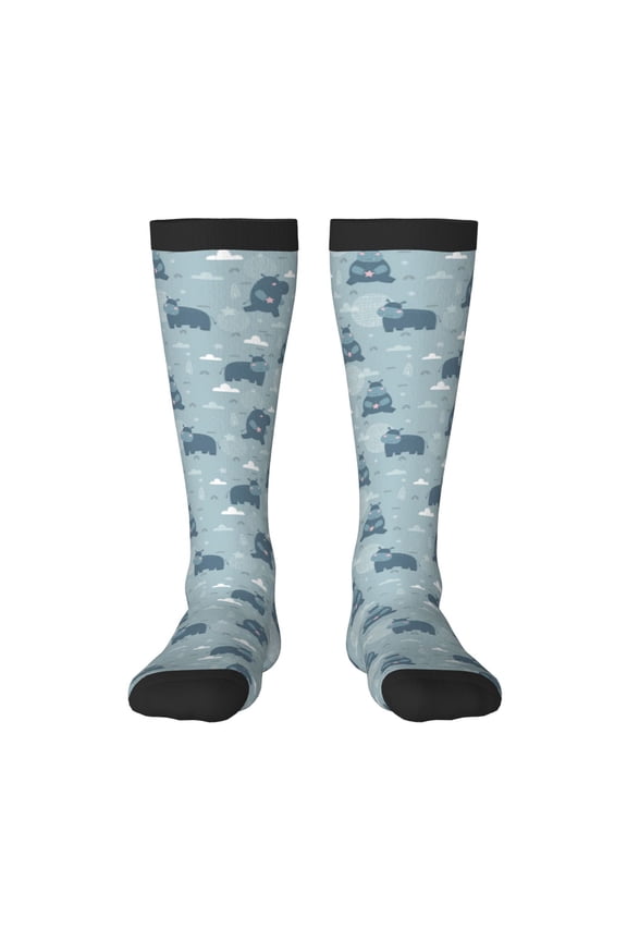 Cute Hippopotamus Print Thigh High Socks Extra Long Stretchy Sock Women Over Knee High Opaque Stocking Daily Wear