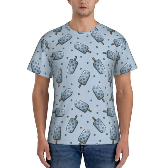 Vsdgher Cute Ice Cream Print Men's Dry Fit Mesh Athletic Shirts Moisture Wicking Tennis T-Shirt Tops