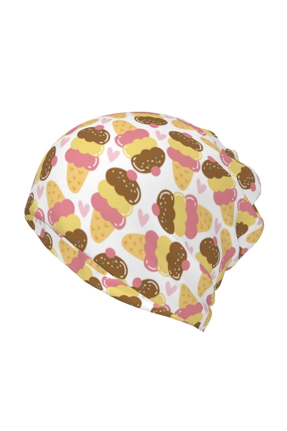Cute Ice Cream Slouchy Beanie Hat for Men/Women, Skull Cap Chemo Cap Night Sleeping Cap