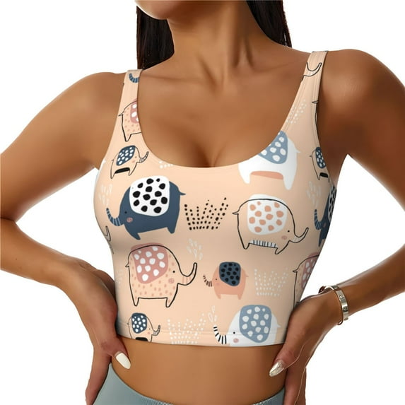 Vsdgher Cute Ink Drawn Elephants Print Women Sleeveless Athletic Tank Top Built-in Bra Camisole Sports Vest for Yoga Running Fitness Exercise with Removable Pads