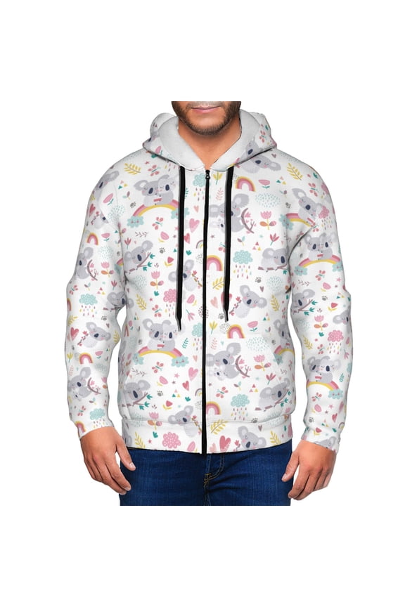 Cute Koala Mens Hoodies Zip Hoodie, Hoodies for Men, Zip-up Hooded Sweatshirt-Large