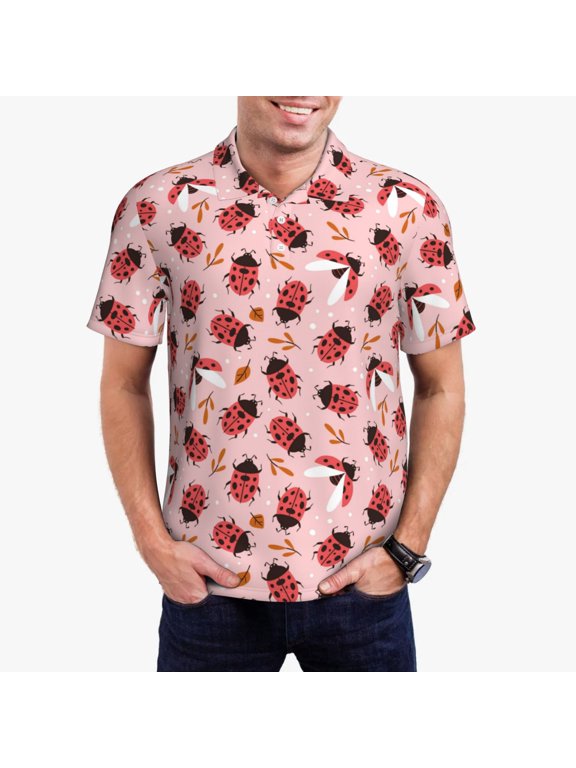 Cute Ladybugs 1 Polo Shirts for Men, Men's Short Sleeve Stretch Polo Shirt, Shirts for Men-3X-Large