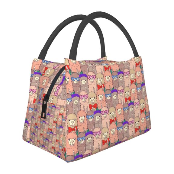 Vsdgher Cute Lamas Print Insulated Reusable Bags with Sturdy Zipper and Handles, Foldable Totes for Hot or Cold Food Bring or Delivery