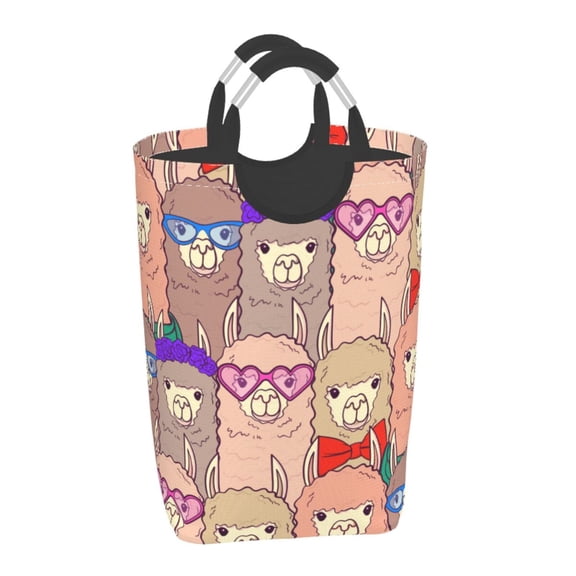 Vsdgher Cute Lamas Print Square Laundry Bag Large Collapsible Dirty Clothes Bags With Handles Waterproof Essentials Storage For College Dorm, Family