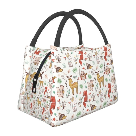 Vsdgher Cute Little Animals Print Insulated Reusable Bags with Sturdy Zipper and Handles, Foldable Totes for Hot or Cold Food Bring or Delivery