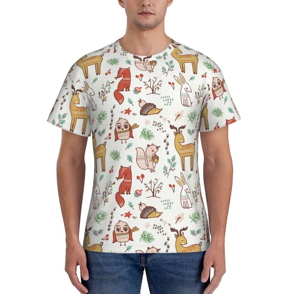 Vsdgher Cute Little Animals Print Men's Dry Fit Mesh Athletic Shirts Moisture Wicking Tennis T-Shirt Tops