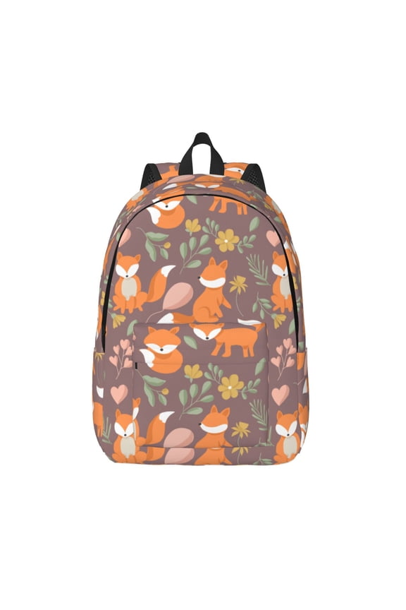 Cute Little Fox Print Canvas Backpack Travel Rucksack Unisex Knapsack 15.7/17.7Inch Laptop Backpack for Work,College -Medium