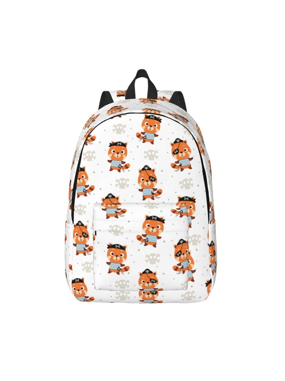 Cute Little Pirate Red Panda Print Canvas Backpack Travel Rucksack Unisex Knapsack 15.7/17.7Inch Laptop Backpack for Work,College -Small