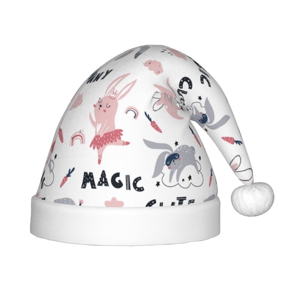 Vsdgher Cute Magic Bunny Christmas Hat, Santa Hat for Kids Xmas Holiday Hat Red Classic Christmas New Year Festive Party Supplies