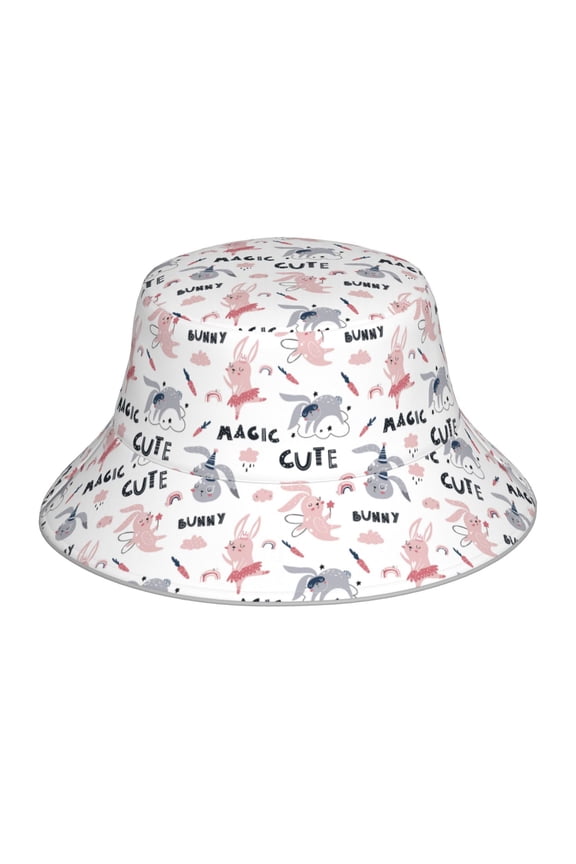Cute Magic Bunny Print Bucket Hat for Men&Women Bucket Hat Reversible Summer Double-Side-Wear Travel Gardening, Beach, Camping, Hiking, Fishing Cap