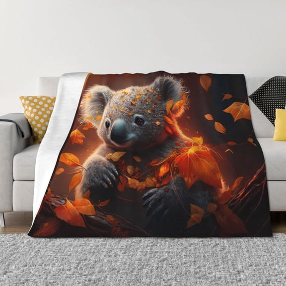 Vsdgher Cute Maple Leaf Koala Pattern Fleece Throw Blanket, Horizontal Fleece Bedding Home Decor for Couch & Bed All Season Use -50"x40"