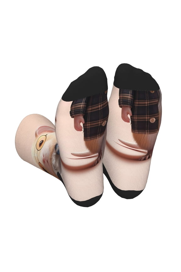 Cute Mouse In Glasses Unisex Crew Socks Lightweight Breathable Ventilation Ankle Socks, Mid-calf socks for Daily