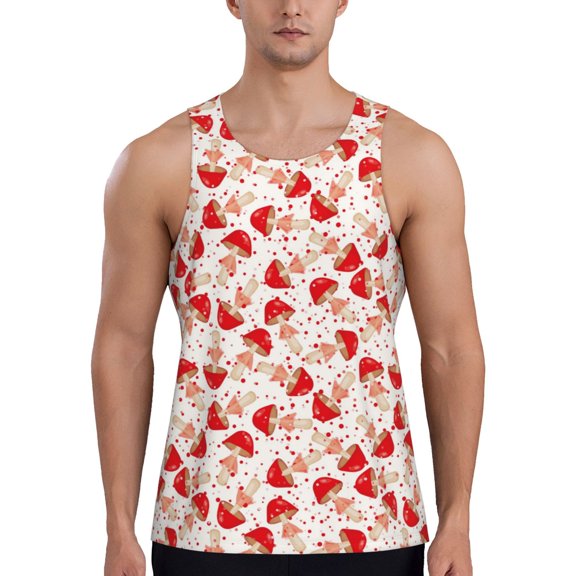 Vsdgher Cute Mushroom Men's Workout Tank Tops Sleeveless Gym Shirt Quick Dry Fitness Bodybuilding Sleeveless T Shirt-Medium