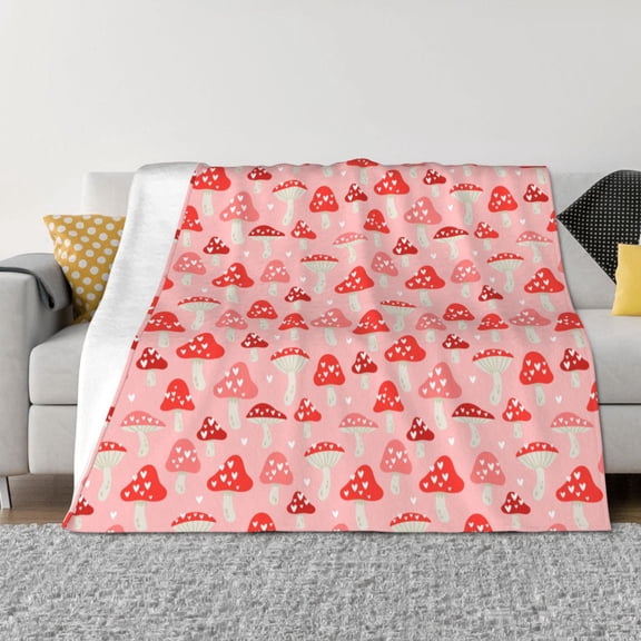 Vsdgher Cute Mushroom1 Pattern Fleece Throw Blanket, Horizontal Fleece Bedding Home Decor for Couch & Bed All Season Use -40"x30"