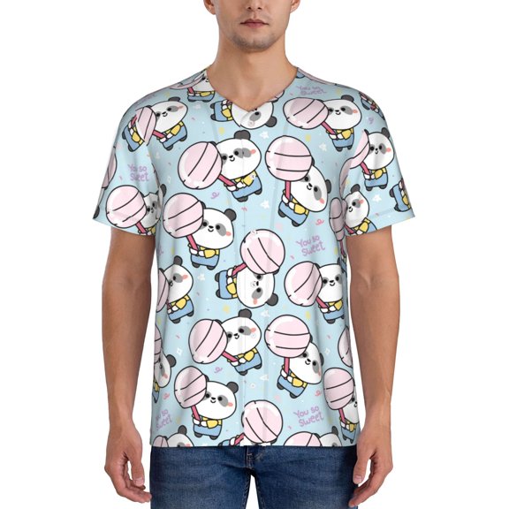 Vsdgher Cute Panda Bear Mens T-Shirts Baseball Vintage Fashionable Lightweight Casual Crew Neck Slim Fit with Long Sleeves-X-Large