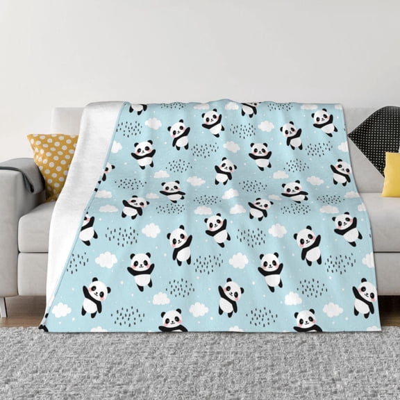 Vsdgher Cute Panda Bear Pattern Fleece Throw Blanket, Horizontal Fleece Bedding Home Decor for Couch & Bed All Season Use -50"x40"