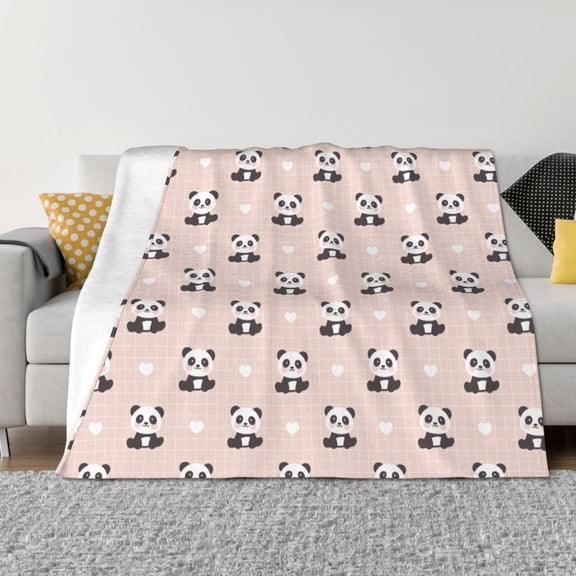 Vsdgher Cute Panda Pattern Fleece Throw Blanket, Horizontal Fleece Bedding Home Decor for Couch & Bed All Season Use -60"x50"