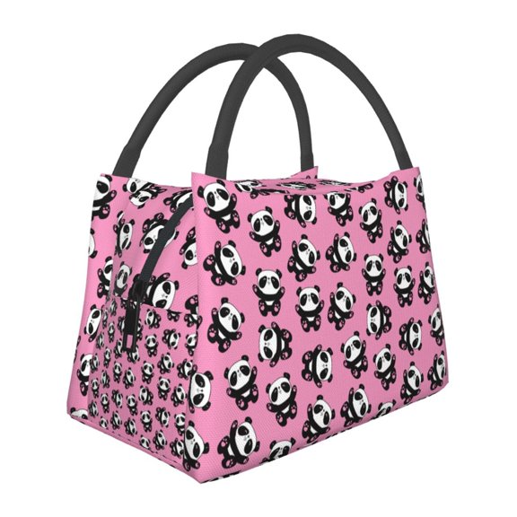 Vsdgher Cute Panda Print Insulated Reusable Bags with Sturdy Zipper and Handles, Foldable Totes for Hot or Cold Food Bring or Delivery
