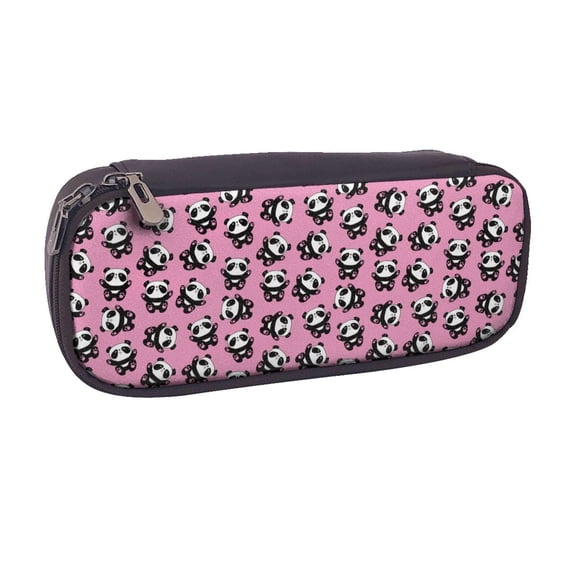 Vsdgher Cute Panda Print Pen Case Leather Pencil Pouch Markers Holder Big Capacity Bag with Zippered Pocket for Stationery Tool