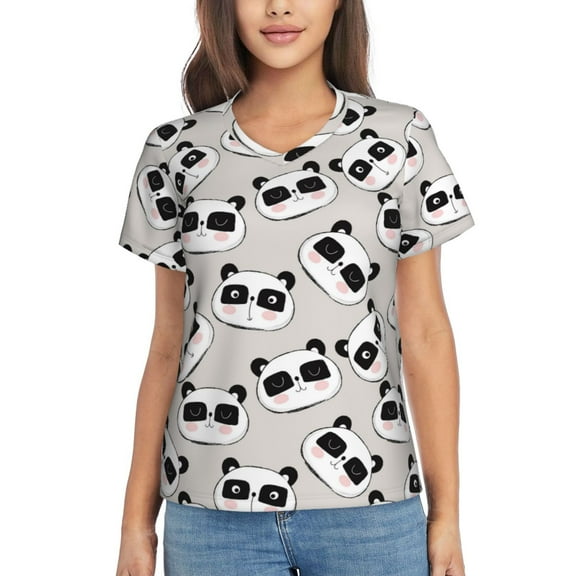 Vsdgher Cute Panda Women Shirts V Neck Short Sleeve Tops T-Shirt Basic Tees, S to 3XLSmall