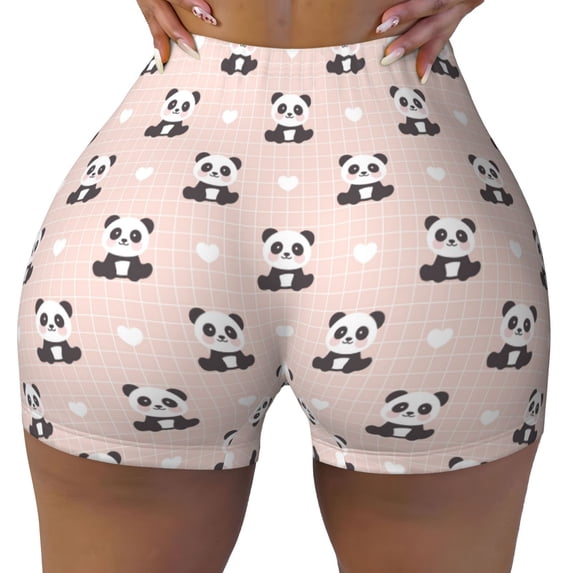 Vsdgher Cute Panda print Workout Shorts for Women Seamless Soft Smooth Gym Yoga Scrunch Active Exercise Fitness Shorts